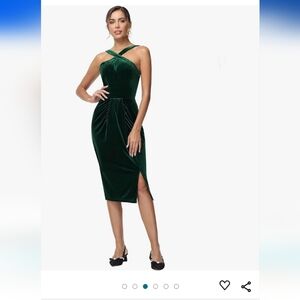 Dark green velvet cocktail dress